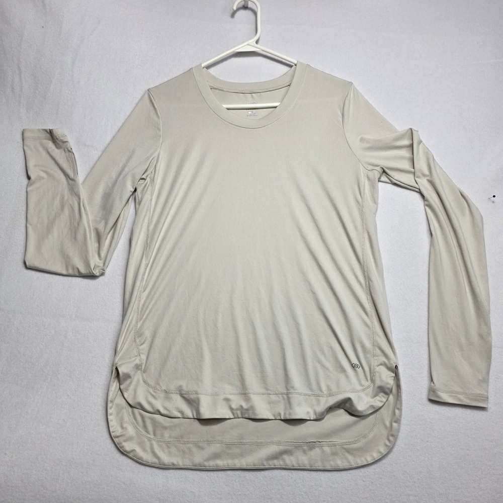 LEG3ND Womens Long Sleeve Activewear Top Beige Thumbholes High Low Hem Small